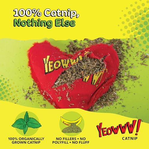 Yeowww! Catnip Hearrrt Attack Catnip Heart Cat Toy - 4 in toy for cats - 100% Stuffed with Premium Organically Grown, Made in USA
