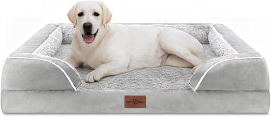 Comfort Expression Orthopedic Dog Bed for Extra Large Dogs with Bolster | Waterproof Dog Couch Bed with Washable Cover & Non-Slip Bottom, Supportive Egg Crate Foam XL Pet Bed, 45x35 Inch