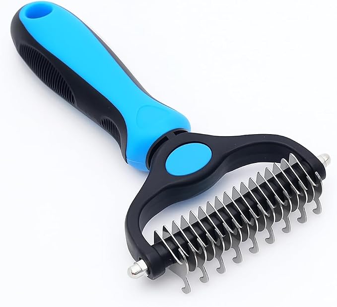 Undercoat Rake and Dematting Brush for Dogs & Cats - Professional 2-in-1 Pet Grooming Tool - Removes Stubborn Mats, Knots, and Tangles Safely and Gently - Reduces Shedding for Heavy-Coated Pets (Blue)