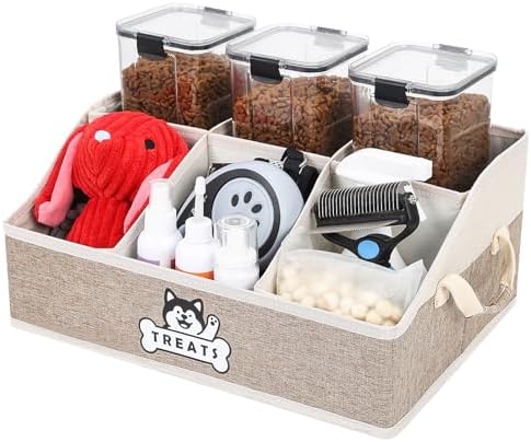 Dog Treat Storage Organizer for Countertop with Fabric Handle and Dividers