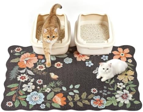 Cat Litter Mat,35"x23" Large Cute Litter Box Mat,Traps 100% Litter