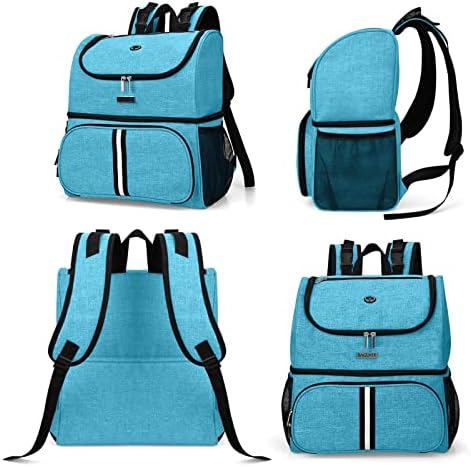 BAGLHER Pet Travel Bag, Double-Layer Pet Supplies Backpack (for All Pet Travel Supplies), Pet Travel Backpack with 2 Silicone Collapsible Bowls and 2 Food Baskets Sky Blue