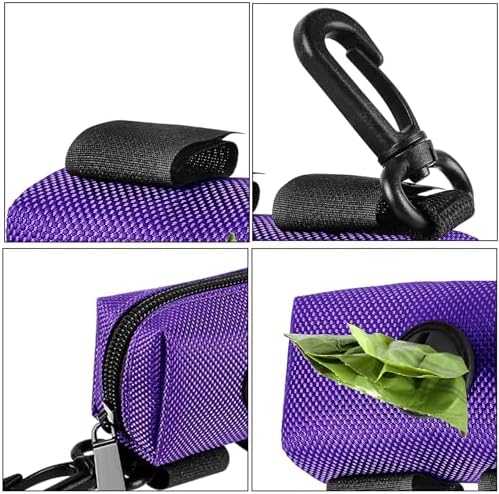 Dog Waste Bag Dispenser Pet Poop Bags Holder for Doggie Waste Bags Dispensers Soft Fabric Zipper Small Doggy Puppy Pouch for Leash Accessory Attachment with Carrier,Purple