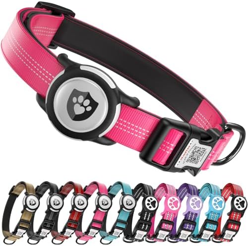 Waterproof AirTag Dog Collar with QR Code Dog Tag, Rose Red XS