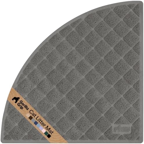 GORILLA GRIP Cat Litter Box Mat, Coiled Mesh Trapping Mats, Corner Gray