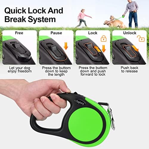 Taglory Retractable Dog Leash, One-Handed Brake, 16ft, Up to 44 lbs, Green
