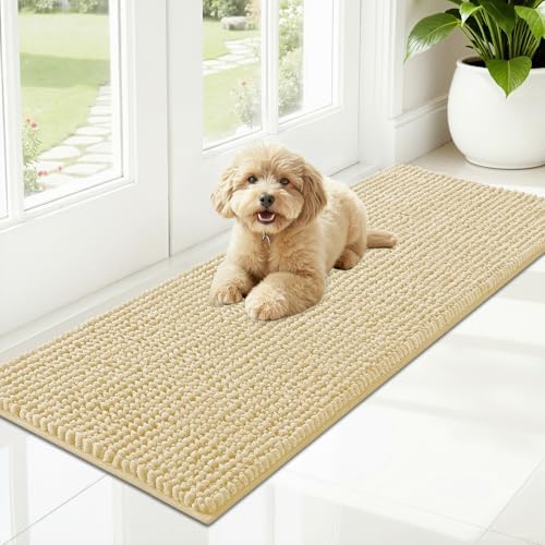 OLANLY Dog Door Mat for Muddy Paws 47x17, Extra Absorbent Chenille Mud Mat