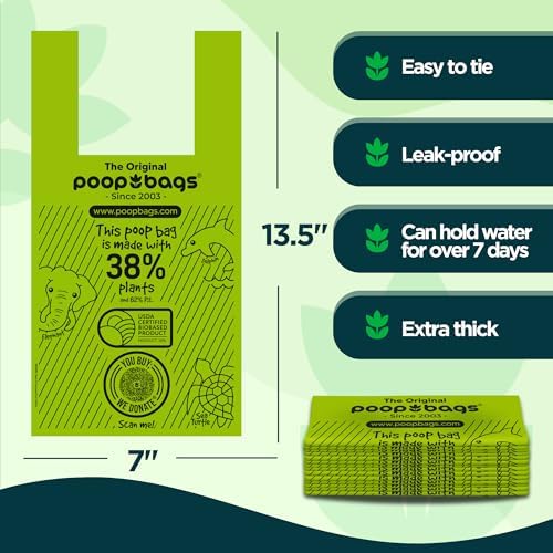 The Original Poop Bags® Dog Poop Bags with Handles, 38% USDA Biobased, Leak-Proof & Easy Tie Waste Bags for Dogs, Unscented, 120 Count