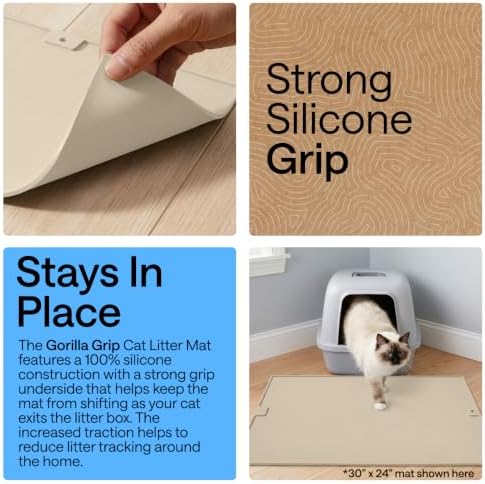 GORILLA GRIP Cat Litter Box Mat, Easy Clean Silicone Mats, 30x24 Beige