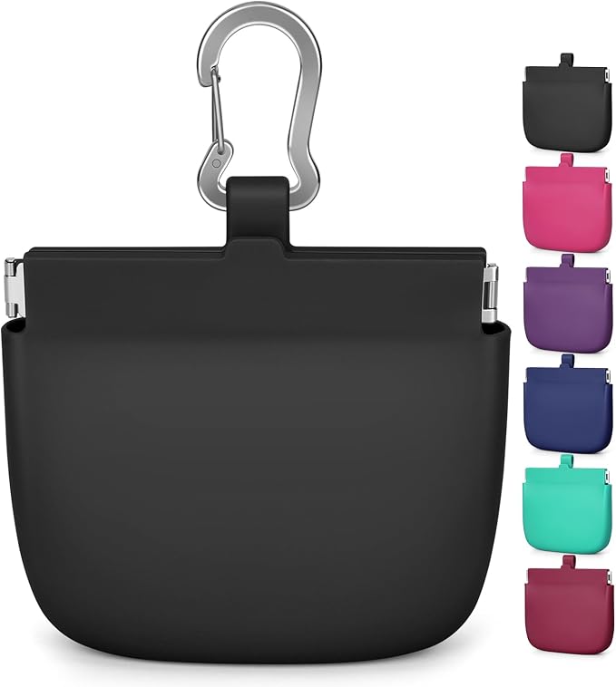 1Cup Silicone Dog Training Treat Pouch for Leash or Belt Loop(Black) | Clip on Leash or Belt Loop, One-Hand Access with Pull Tab, Small Pocket Sized, Auto Closing Lid for Pet Training & Walking