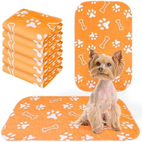 BEAUTYZOO 6 Pack Washable Pee Pads for Dogs,Reusable Puppy Pad 16x24 Orange