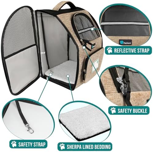 PetAmi Dog Backpack Carrier Airline Approved Cat Pet Puppy Bag, Taupe