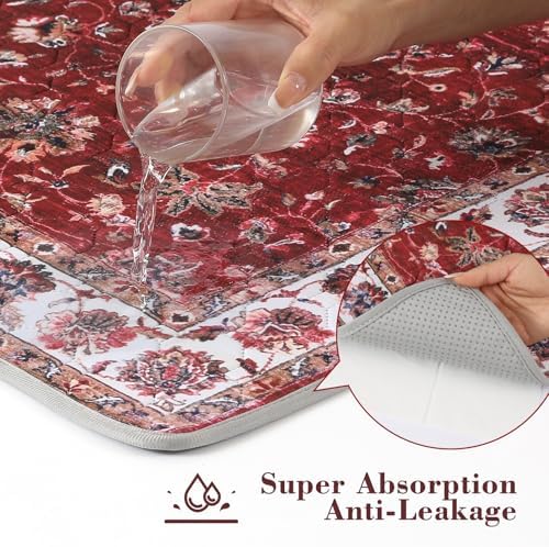 Washable Pee Pads for Dogs, 2 Pack Reusable Puppy Pads Absorbent Training Pads for Dogs Waterproof Dog Mat Non-Slip Whelping Pet Mat (Red/Flower, 36“×41”-2Pack)