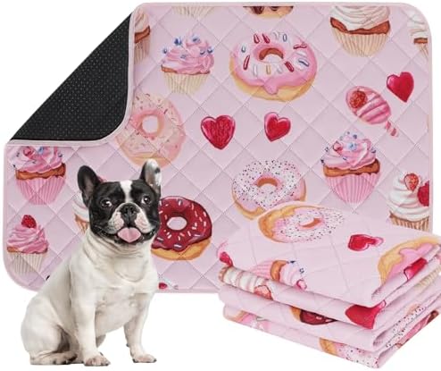 IEUUMLER Washable Pee Pads for Dogs, 2 Pack Cake Pattern Reusable Waterproof Puppy Potty Pads, Non-Slip Absorbent Pet Training Pads for Playpen Crate Bed EU015 Pink Cake, 30x20