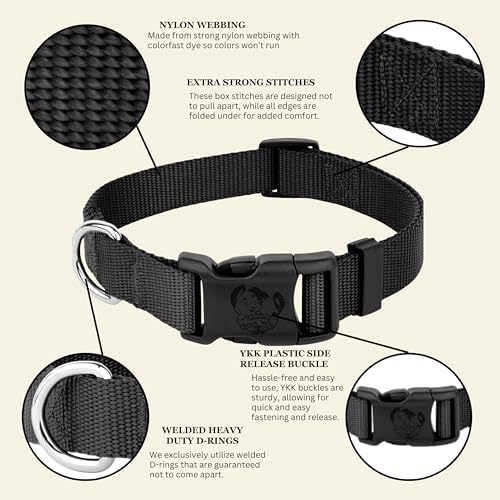 Country Brook Petz - Everyday Nylon Dog Collar for Large, Medium, and Small Dogs and Puppies - for Everyday Use in 30+ Colors (Large, 1 Inch Wide, Black)