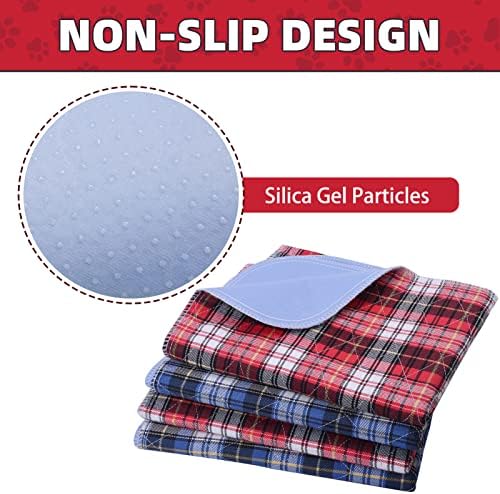 KOOLTAIL Washable Pee Pads for Dogs - Waterproof & Non-Slip Plaid Puppy Potty Training, Reusable Whelping Pad, Dog Food Feeding Mat, Red & Blue