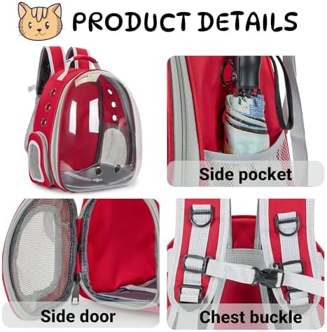 Cat Backpack Carrier Bubble Carrying Bag (Red)
