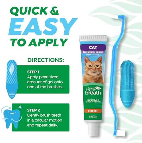 TropiClean Fresh Breath Cat Toothbrush and Toothpaste Kit, Easy Dental Care