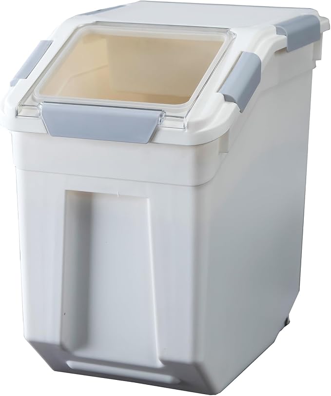 25 Liter / 40 lbs Rice Storage Container with Measuring Cup, BPA free, For Rice | Grain | Pet Food | Flour, 1 count, White