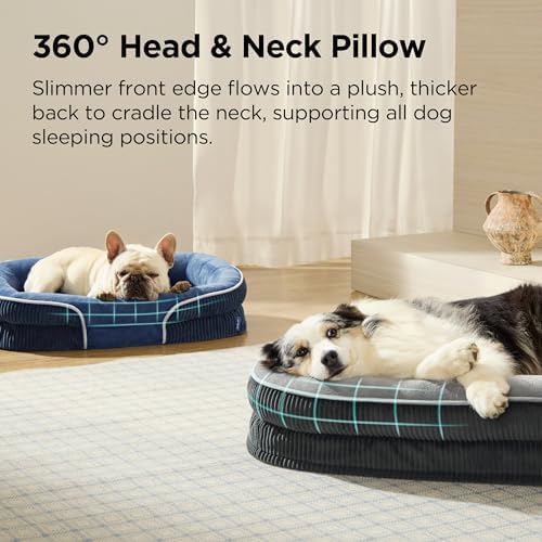 Bedsure XLPro 360°Oval Bolster Orthopedic Dog Beds Large Sized Dog,45" Blue