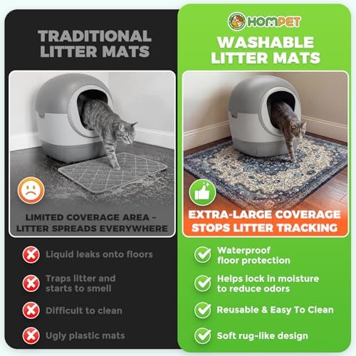 Hompet Cat Litter Mat 2 Pack, 19x30 Machine Washable Trapping Mats for Cats, Super Absorbent & Urine-Proof Cat Litter Box Mat for Floor, Waterproof & Non Slip Kitty Litter Rug