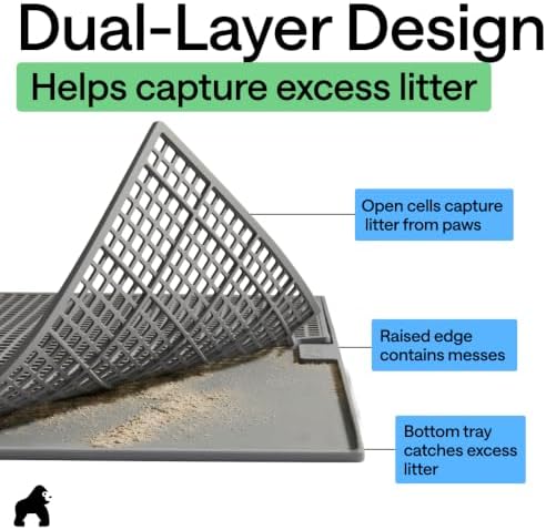 GORILLA GRIP Cat Litter Box Mat, Dual Layer Silicone Tray, 24x15, Gray