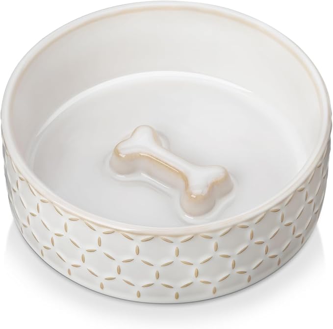MALACASA Ceramic Dog Food Bowl, Water Dish for Small Breeds, 1.5 Cups | Honeycomb Pattern, Ceramic Pet Bowl, Food and Water Dish, Dishwasher and Microwave Safe, for Small Dogs and Cats