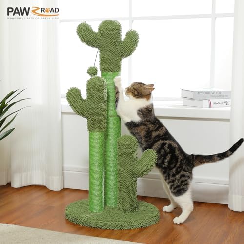 PAWZ Road 35” Cat Scratching Post Cactus Cat Scratcher with Toy Ball