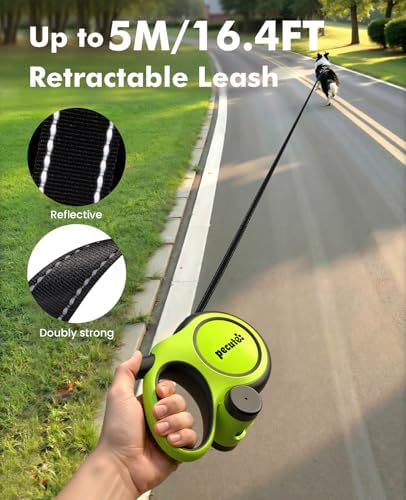 Pecute 16.4ft Retractable Dog Leash with 1.6ft Chew Proof Steel Cable