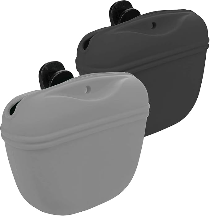 Dog Treat Pouch 2 Pack, Dog Treat Training Pouch, Silicone Pet Treat Bag BPA Free/Clip/Magnetic Dog Walk (Grey & Black)