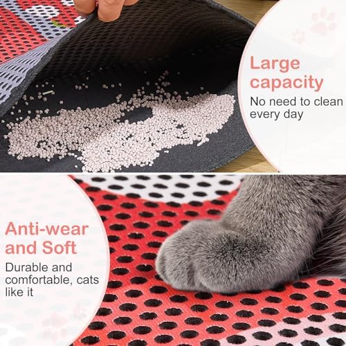 Bienbee Cat Litter Mat, 30"x24" Cat Litter Trapping Mat, Double Layer Litter Mat with Non-Slip Rubber Bottom, Urine and Water Proof, Keeps Floors Clean Mushroom L