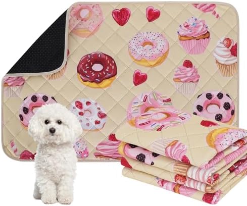 IEUUMLER Washable Pee Pads for Dogs, 2 Pack Cake Pattern Reusable Waterproof Puppy Potty Pads, Non-Slip Absorbent Pet Training Pads for Playpen Crate Bed EU015 Beige Cake, 24x24