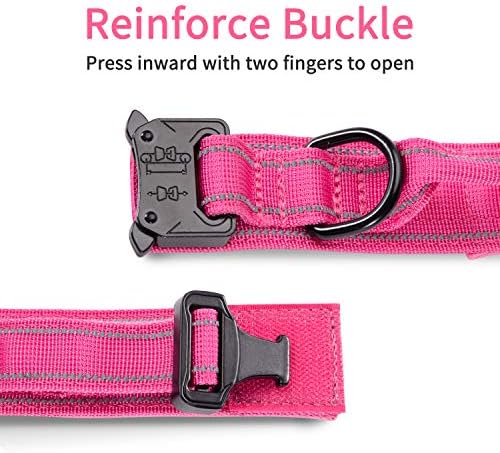 Dog Collar Tactical Highly Reflective Military Pet Collar Nylon with a American Flag Patch and a American Flag Pendant K9 Collar with Metal Buckle and Control Handle for XL Pink