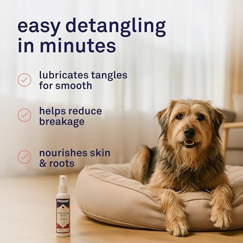 Petpost | Detangling Spray for Dogs with Knots, Mats & Tangles - Naturally Rejuvenating Dog Hair Detangler for Healthier, Shinier, Stronger Fur - Oatmeal, Aloe, and Vitamin E Formula 8 oz.