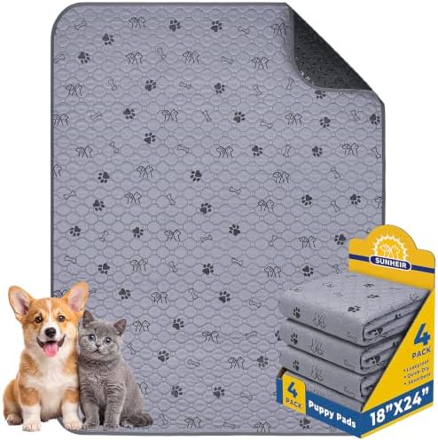Sunheir 4 Pack Washable Pee Pads for Dogs, Waterproof Reusable Puppy Pads