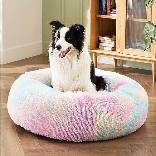 Bedsure Calming Dog Beds Large Sized Dog Donut Washable Pet Bed,36ins