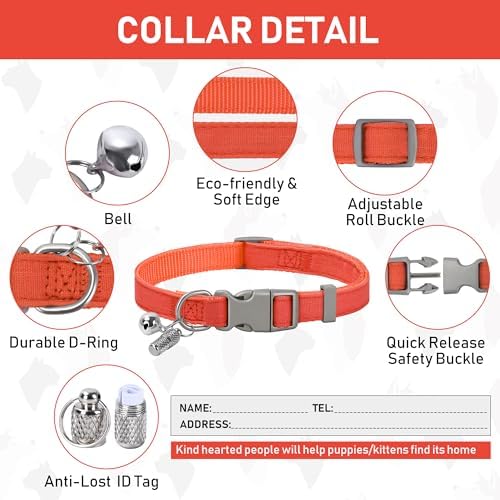 GAMUDA Small Pet Harness Collar and Leash Set, Step in No Chock No Pull Linen Fabric Soft Mesh Dog Vest Harnesses Reflective for Dogs Puppy Cats Kitten Rabbit (Orange, M)