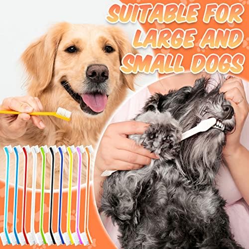 Potchen 100 Count Dog Toothbrush Bulk Dual Headed Pet Toothbrush Kit Soft Bristles Long Handle Double Sided for Dog Grooming Puppy Pet Large Small Teeth Cleaning Dental Oral Care, 10 Color