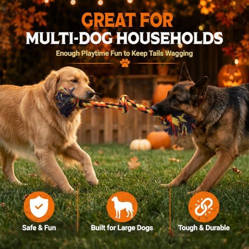 Pacific Pups Products Halloween Dog Toys for Large Dogs — 3-Pack Set | Plush Squeaky Toy + Dog Halloween Rope Toys Benefits Dog Rescue