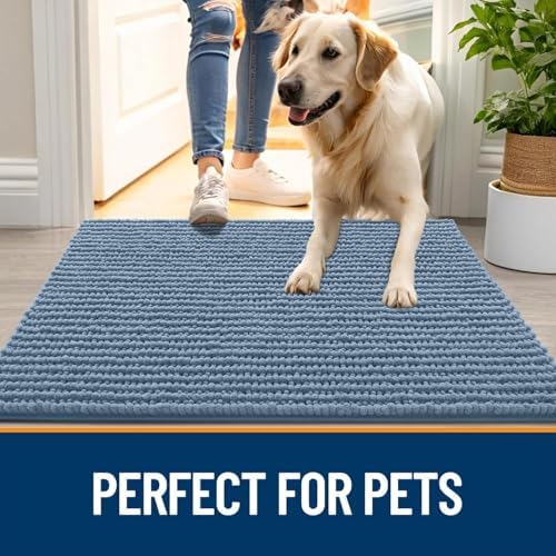 OLANLY Dog Door Mat for Muddy Paws 59x35, Extra Absorbent Chenille Mud Mat