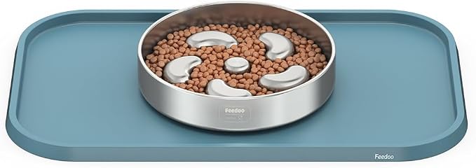 Pet Feeding Mat [Warped Resistant Raised Edge], Water-Proof Silicone Placement for Food Water Bowls, Anti-Slip Base Protect Floor, BPA-Free&Dishwasher-Safe [18.5x11.5inch Small, Blue]