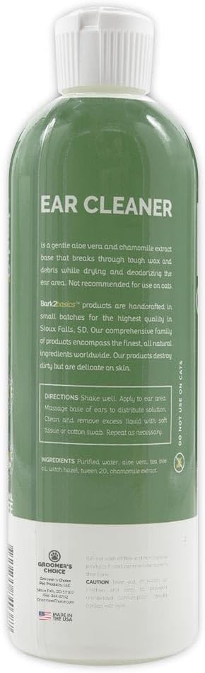 Bark2Basics Dog Ear Cleaner, 16 oz - All Natural, Witch Hazel, Gentle Aloe Vera and Chamomile Extract Base, Breaks Through Tough Wax | Ready to Use Pet Ear Wax Removal Rinse; Cleans Wax and Debris, Witch Hazel and Aloe Vera, Combats Yeast Irritation, N...
