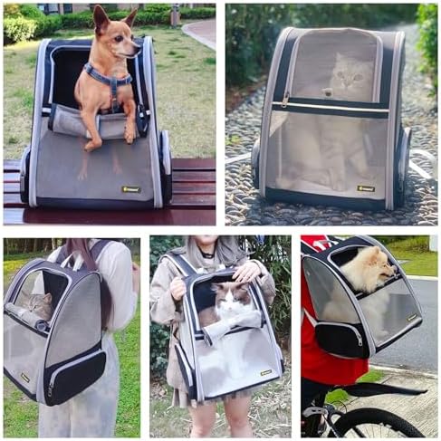 Pet Aura Portable Outdoor Pet Carrier Backpack. with Dual Ventilation System & See Through Cabin. Travel Bag for Small Dog/cat (Gray).