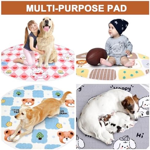 4 Pack Whelping Pads for Dogs, Round Whelping Pads Washable and Waterproof ,Reusable Pet Pee Pads Puppy Training Pad Whelping Floor Pad Whelping Supplies for Dogs (32", Round,Plaid)