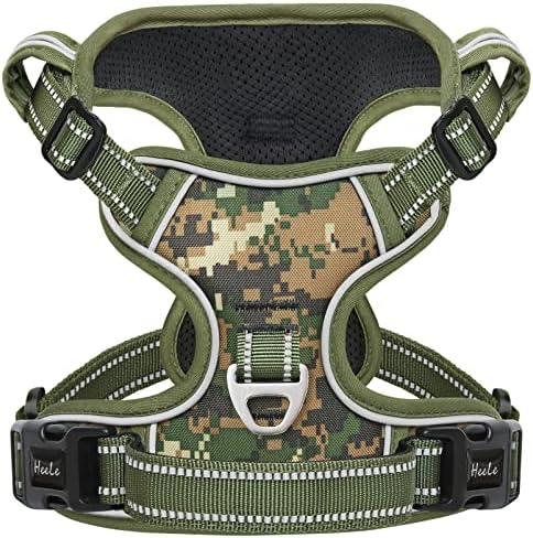 HEELE Dog Harness, No Pull Adjustable Padded Reflective Harness for Small Medium Large Dogs with Handle for Walking Training, Camo Green, XL