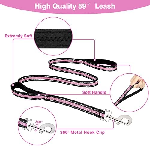 WINSEE Pet Harness Collar and Leash Set, All-in-one Reflective Dog Harness No Pull with Adjustable Buckles for Puppies, Small, Medium, Large, and Extra-Large Dogs (Small, Pink)