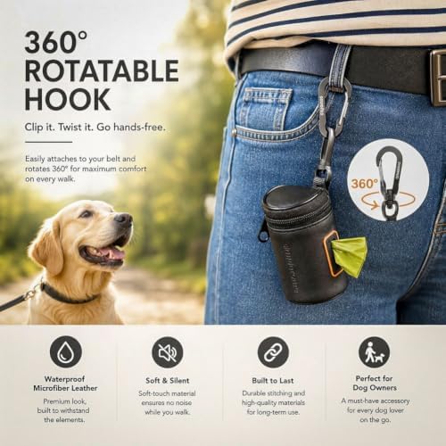 Microfiber Leather Dog Poop Bag Holder with 360 Degree Rotation Clip