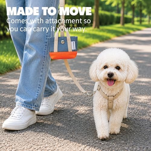 Dog Poop Bag Holder for Leash with 1 Waste Bag Roll, Canvas, Beige Handle