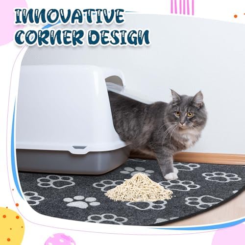 Drydiet Corner Cat Litter Mat, 29" x 29" Fan-shaped Trapping Mat, Grey