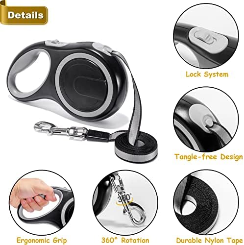 16 FT Retractable Dog Leash,Small/Medium/Large Dog Retractable Leash（Black） for Dogs